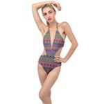 Boho Colorful Pattern Plunging Cut Out Swimsuit