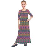 Boho Colorful Pattern Kids  Quarter Sleeve Maxi Dress