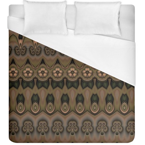 Boho Green Brown Pattern Duvet Cover (King Size) from ArtsNow.com