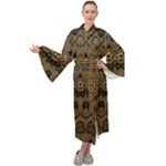Boho Green Brown Pattern Maxi Velour Kimono