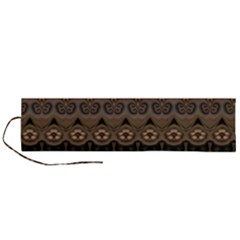 Boho Green Brown Pattern Roll Up Canvas Pencil Holder (L) from ArtsNow.com