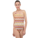 Boho Red Gold White Classic One Shoulder Swimsuit