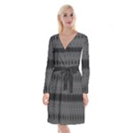 Boho Black Grey Pattern Long Sleeve Velvet Front Wrap Dress