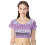 Boho Violet Purple Short Sleeve Crop Top