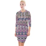 Colorful Boho Pattern Quarter Sleeve Hood Bodycon Dress