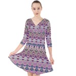 Colorful Boho Pattern Quarter Sleeve Front Wrap Dress