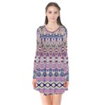 Colorful Boho Pattern Long Sleeve V-neck Flare Dress