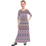 Colorful Boho Pattern Kids  Quarter Sleeve Maxi Dress