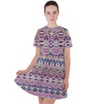 Colorful Boho Pattern Short Sleeve Shoulder Cut Out Dress 