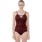 Boho Dark Red Floral Cut Out Top Tankini Set