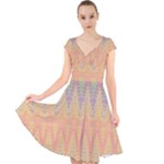 Boho Pastel Colors Cap Sleeve Front Wrap Midi Dress