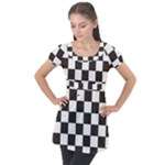 Chequered Flag Puff Sleeve Tunic Top