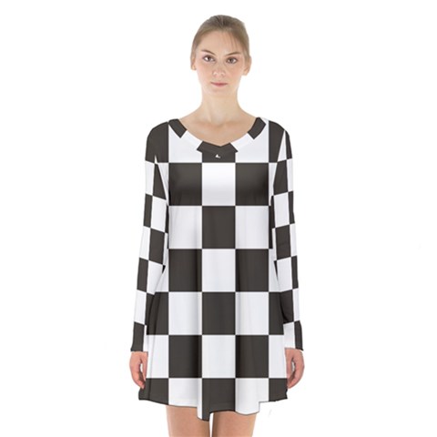 Chequered Flag Long Sleeve Velvet V