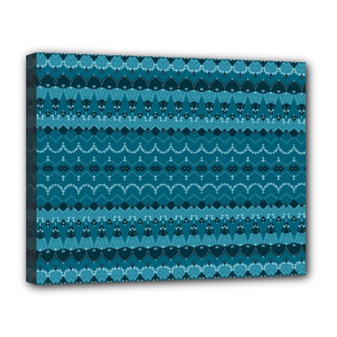 Boho Teal Pattern Canvas 14  x 11  (Stretched) from ArtsNow.com