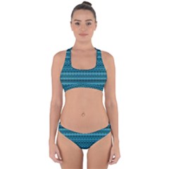 Boho Teal Pattern Cross Back Hipster Bikini Set from ArtsNow.com