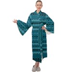 Boho Teal Pattern Maxi Velour Kimono
