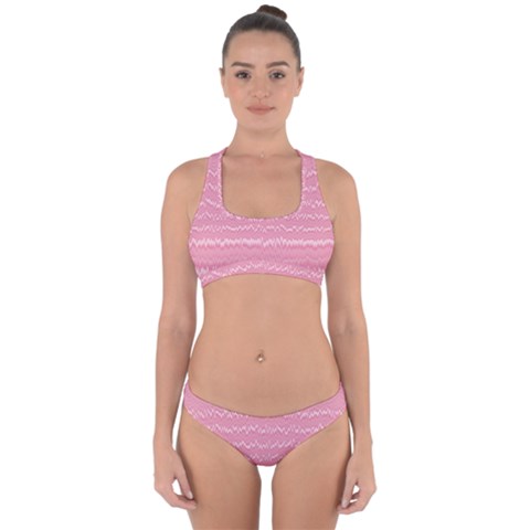 Boho Pink Stripes Cross Back Hipster Bikini Set from ArtsNow.com