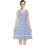 Boho Faded Blue Stripes V-Neck Midi Sleeveless Dress 