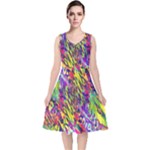 Colorful Jungle Pattern V-Neck Midi Sleeveless Dress 