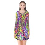 Colorful Jungle Pattern Long Sleeve V-neck Flare Dress