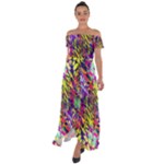 Colorful Jungle Pattern Off Shoulder Open Front Chiffon Dress