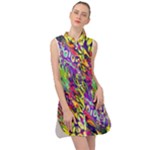 Colorful Jungle Pattern Sleeveless Shirt Dress