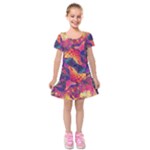 Colorful Boho Abstract Art Kids  Short Sleeve Velvet Dress