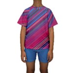 Boho Pink Blue Stripes Kids  Short Sleeve Swimwear
