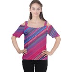 Boho Pink Blue Stripes Cutout Shoulder Tee