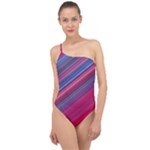 Boho Pink Blue Stripes Classic One Shoulder Swimsuit