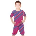 Boho Pink Blue Stripes Kids  Tee and Shorts Set