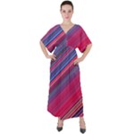 Boho Pink Blue Stripes V-Neck Boho Style Maxi Dress