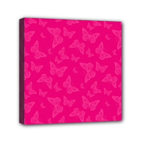 Magenta Pink Butterflies Pattern Mini Canvas 6  x 6  (Stretched) from ArtsNow.com