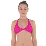 Magenta Pink Butterflies Pattern Halter Neck Bikini Top