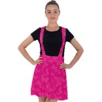 Magenta Pink Butterflies Pattern Velvet Suspender Skater Skirt