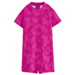 Magenta Pink Butterflies Pattern Kids  Boyleg Half Suit Swimwear
