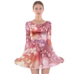 Boho Pastel Pink Floral Print Long Sleeve Skater Dress