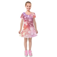 Boho Pastel Pink Floral Print Kids  Short Sleeve Velvet Dress from ArtsNow.com