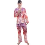 Boho Pastel Pink Floral Print Men s Long Sleeve Satin Pyjamas Set