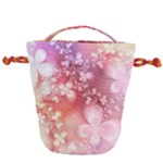 Boho Pastel Pink Floral Print Drawstring Bucket Bag