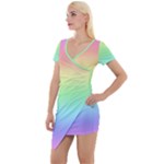Pastel Rainbow Ombre Short Sleeve Asymmetric Mini Dress