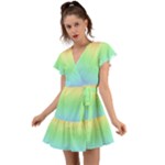 Pastel Rainbow Ombre Flutter Sleeve Wrap Dress