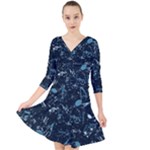Prussian Blue Music Notes Quarter Sleeve Front Wrap Dress