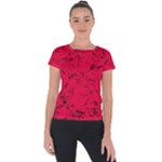 Scarlet Red Music Notes Short Sleeve Sports Top 