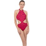 Scarlet Red Music Notes Halter Side Cut Swimsuit