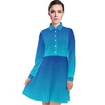 Aqua Blue and Indigo Ombre Long Sleeve Chiffon Shirt Dress