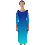 Aqua Blue and Indigo Ombre Quarter Sleeve Midi Bodycon Dress