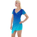 Aqua Blue and Indigo Ombre Short Sleeve Asymmetric Mini Dress