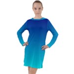 Aqua Blue and Indigo Ombre Long Sleeve Hoodie Dress