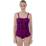 Fuchsia Madras Plaid Twist Front Tankini Set